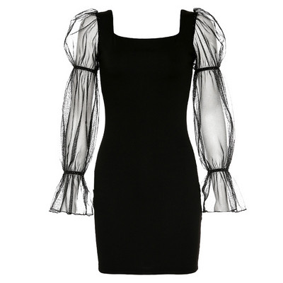 Új modell modern női ruha szögletes nyakkivágással, fekete színben