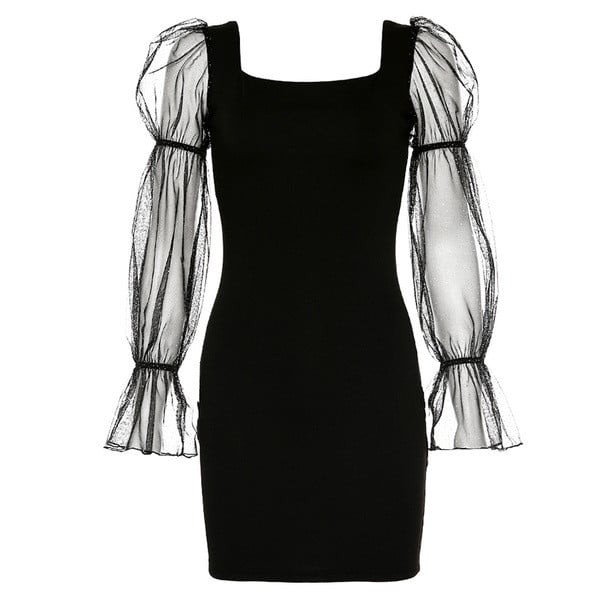 Új modell modern női ruha szögletes nyakkivágással, fekete színben