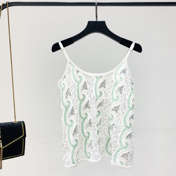 Modern női felső, vékony pántokkal, színes gyöngyökkel