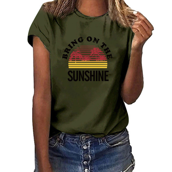 Tricou de dama modern cu decolteu O si imprimeu in mai multe culori