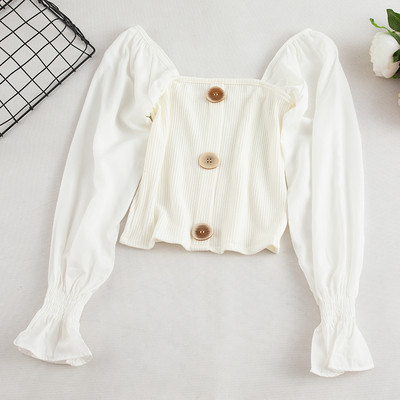 Καθημερινή γυναικεία μπλούζα με κουμπιά και γυμνά ώμους σε τρία χρώματα