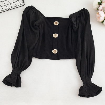 Καθημερινή γυναικεία μπλούζα με κουμπιά και γυμνά ώμους σε τρία χρώματα