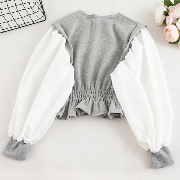 Μακρυμάνικη γυναικεία μπλούζα  με οβάλ λαιμόκοψη σε μαύρο και γκρι χρώμα