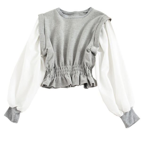 Μακρυμάνικη γυναικεία μπλούζα  με οβάλ λαιμόκοψη σε μαύρο και γκρι χρώμα