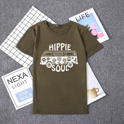 Καθημερινή γυναικεία μπλούζα με εκτύπωση και κοντό μανίκι σε διάφορα χρώματα