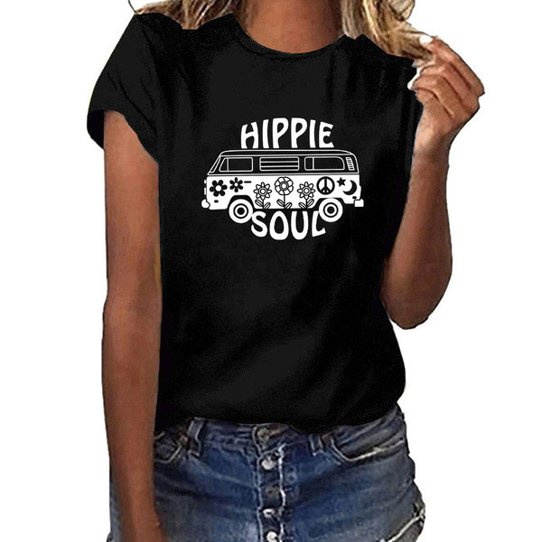 Καθημερινή γυναικεία μπλούζα με εκτύπωση και κοντό μανίκι σε διάφορα χρώματα