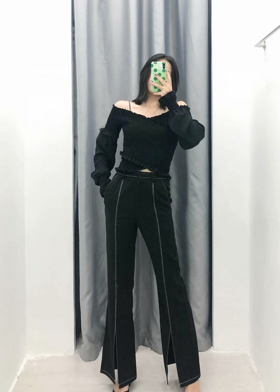 Pantaloni eleganti de dama cu talie inalta, cu crapaturi