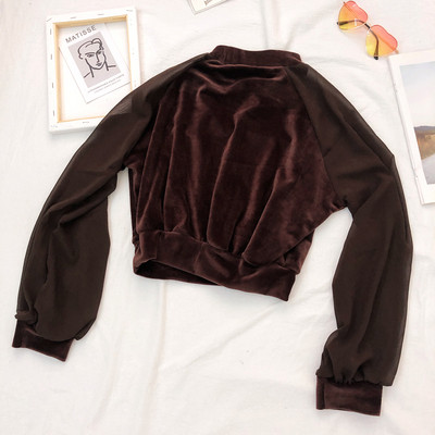 Bluză de damă elegantă din catifea, cu mâneci lungi și decolteu oval