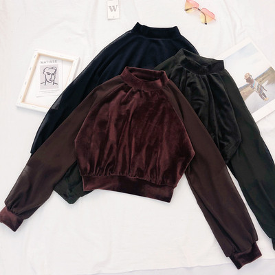 Bluză de damă elegantă din catifea, cu mâneci lungi și decolteu oval