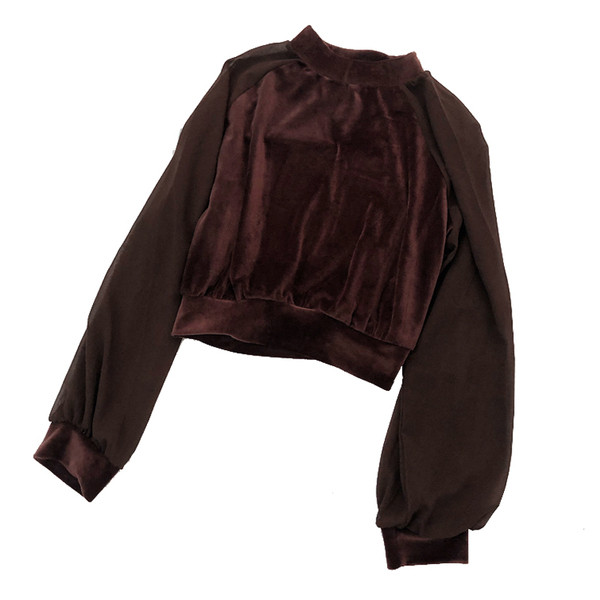 Bluză de damă elegantă din catifea, cu mâneci lungi și decolteu oval