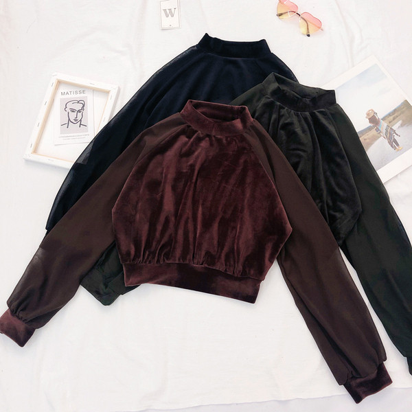 Bluză de damă elegantă din catifea, cu mâneci lungi și decolteu oval