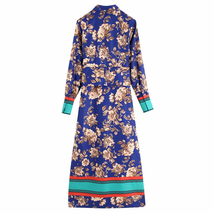 Rochie lunga de dama cu nasturi si cravate in talie - model colorat