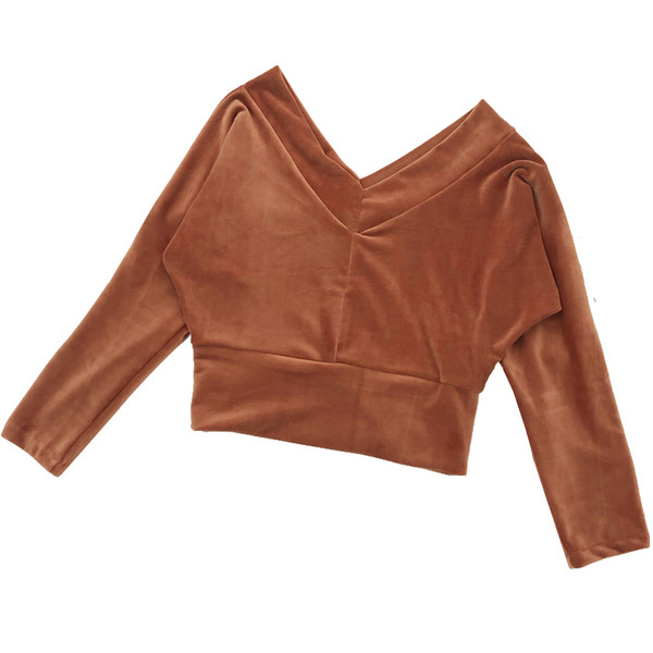 Γυναικεία κοντύ μπλούζ  με μακριά μανίκια και λαιμόκοψη