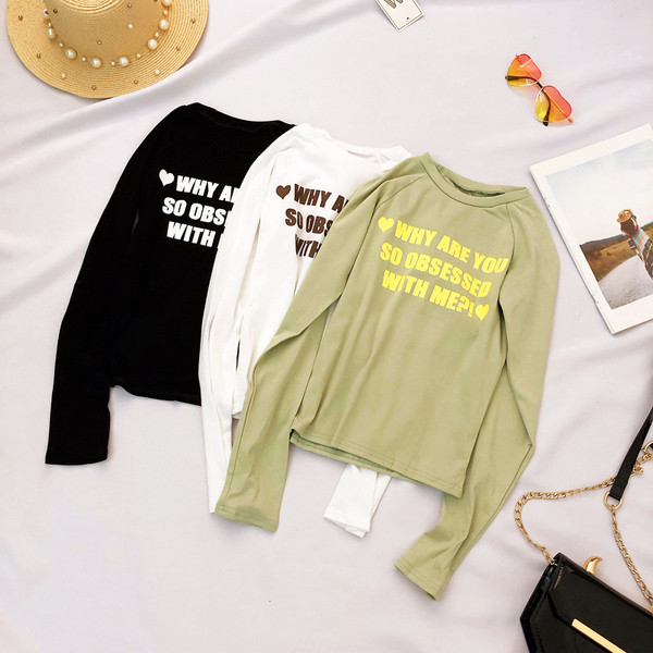 Bluză casual de damă cu inscripție și mâneci lungi în trei culori