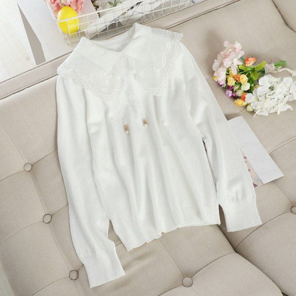 Μοντέρνο  γναικείο πουλόβερ  με δαντέλα σε διάφορα χρώματα