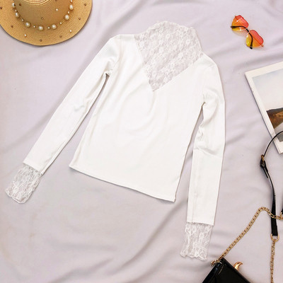 Γυναικεία καθημερινή μπλούζα με μακριά μανίκια και δαντέλα σε τέσσερα χρώματα