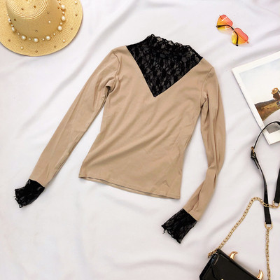 Γυναικεία καθημερινή μπλούζα με μακριά μανίκια και δαντέλα σε τέσσερα χρώματα