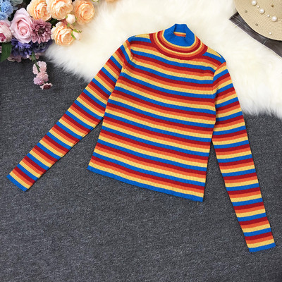 Γυναικείο casual πουλόβερ με ψηλό γιακά και μακρύ μανίκι