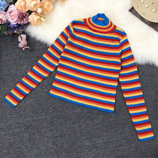 Γυναικείο casual πουλόβερ με ψηλό γιακά και μακρύ μανίκι