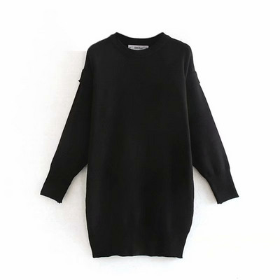 Μαύρο σύντομο πλεκτό φόρεμα - ευρύ μοντέλο