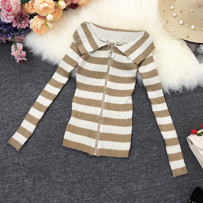 Γυναικεία ριγέ μπλούζα με μακριά μανίκια και φερμουάρ σε διάφορα χρώματα