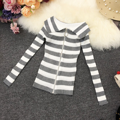 Γυναικεία ριγέ μπλούζα με μακριά μανίκια και φερμουάρ σε διάφορα χρώματα