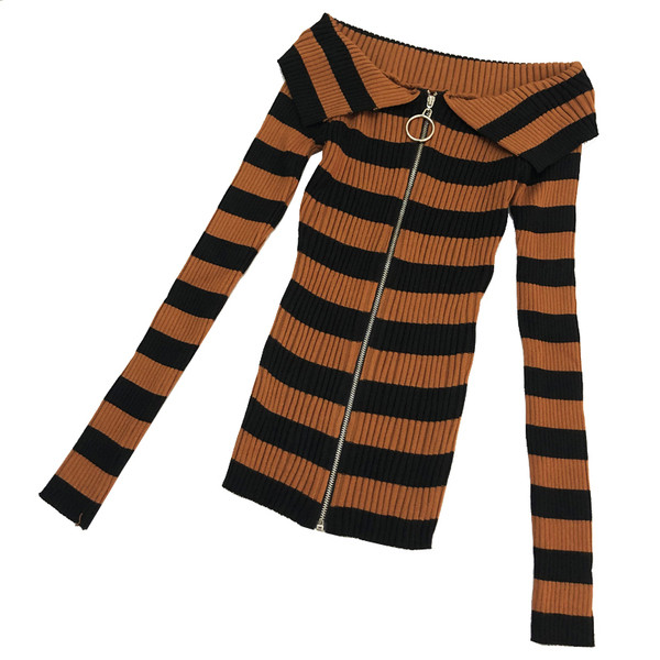 Γυναικεία ριγέ μπλούζα με μακριά μανίκια και φερμουάρ σε διάφορα χρώματα