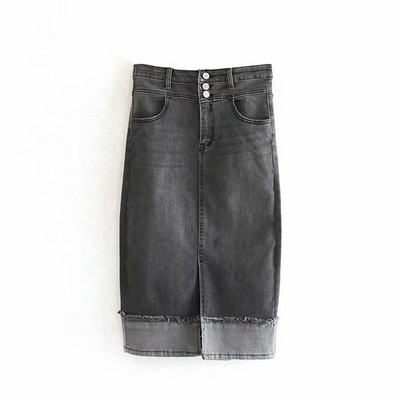 Fusta lungă casual din denim, cu fante și talie înaltă