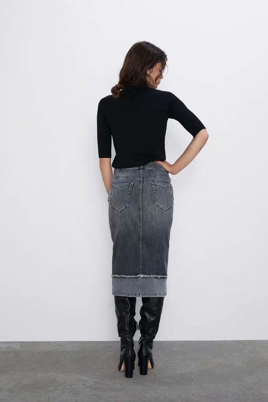 Fusta lungă casual din denim, cu fante și talie înaltă