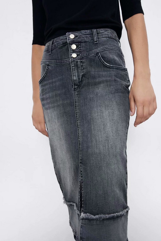 Fusta lungă casual din denim, cu fante și talie înaltă