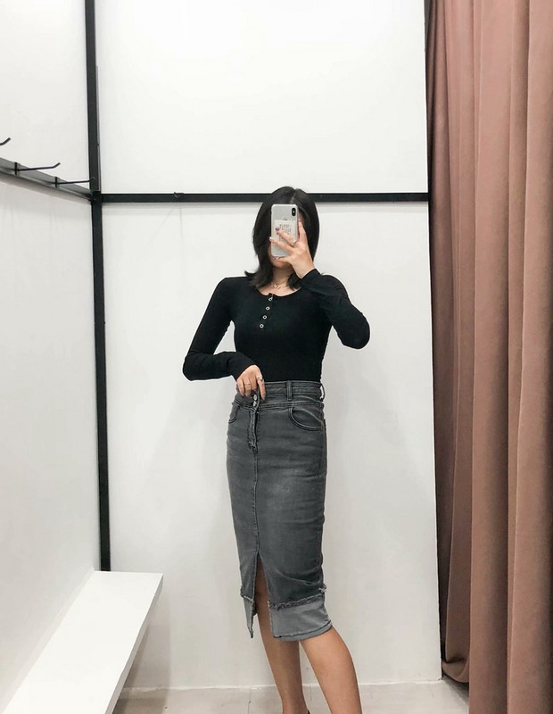 Fusta lungă casual din denim, cu fante și talie înaltă