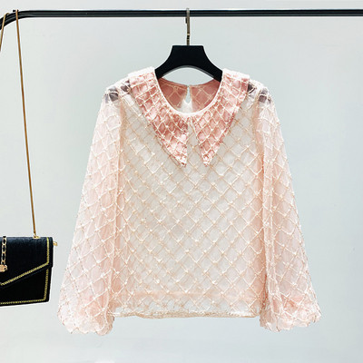 Bluza de dama cu dantela in alb, galben si roz