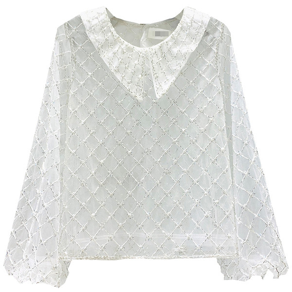 Bluza de dama cu dantela in alb, galben si roz