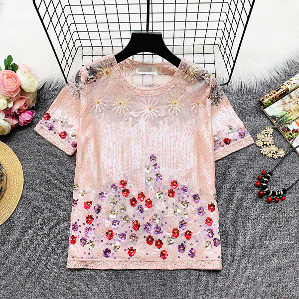 Μοντέρνα γυναικεία μπλούζα με ροζ πούλιες