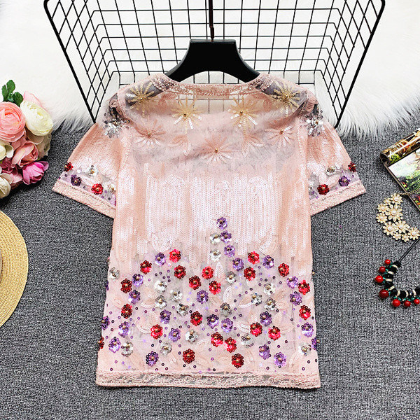 Μοντέρνα γυναικεία μπλούζα με ροζ πούλιες