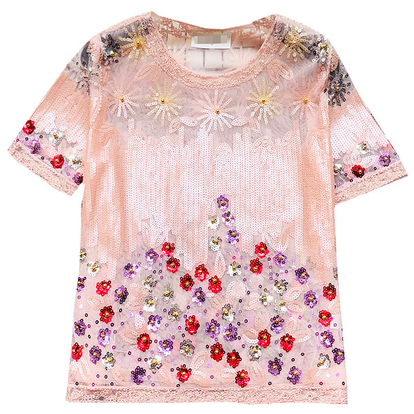 Μοντέρνα γυναικεία μπλούζα με ροζ πούλιες