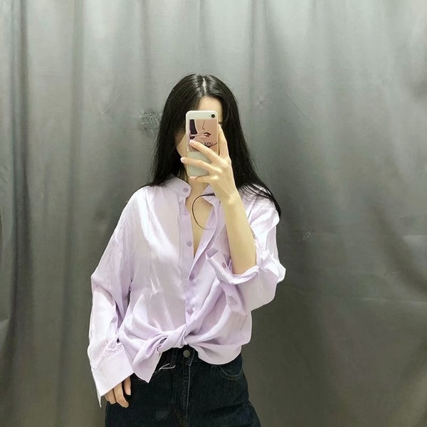 Cămașă de damă cu guler jos de culoare mov