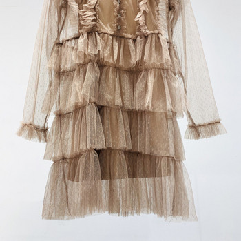 Γυναικείο μοντέρνο φόρεμα με τούλι σε μπεζ χρώμα