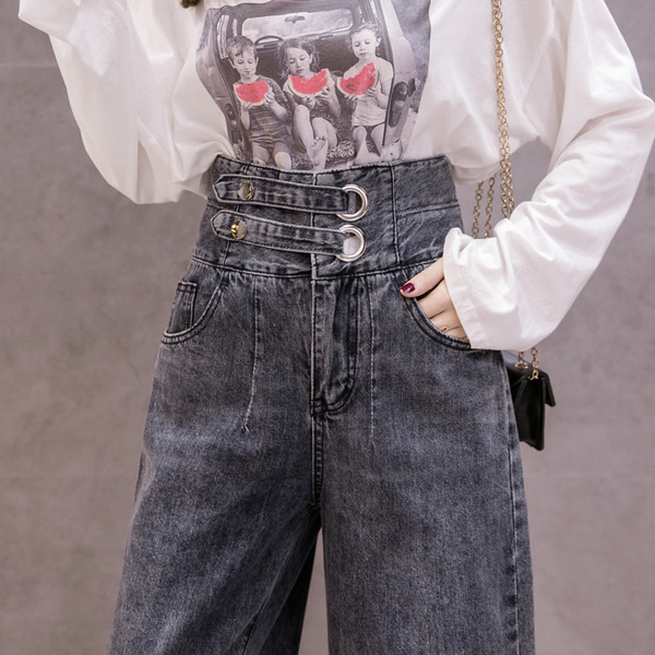 Model nou de blugi de dama actuali cu talie inalta - model larg in negru si albastru