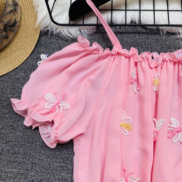 Bluza de dama cu talie elastica si umerii goi in roz