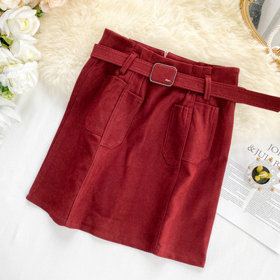 Fusta casual dama cu curea si talie inalta in diferite culori