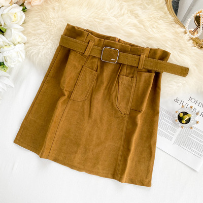 Fusta casual dama cu curea si talie inalta in diferite culori