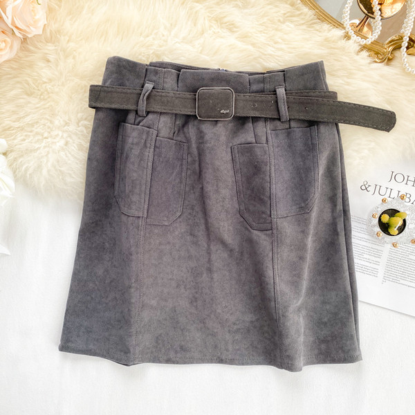 Fusta casual dama cu curea si talie inalta in diferite culori