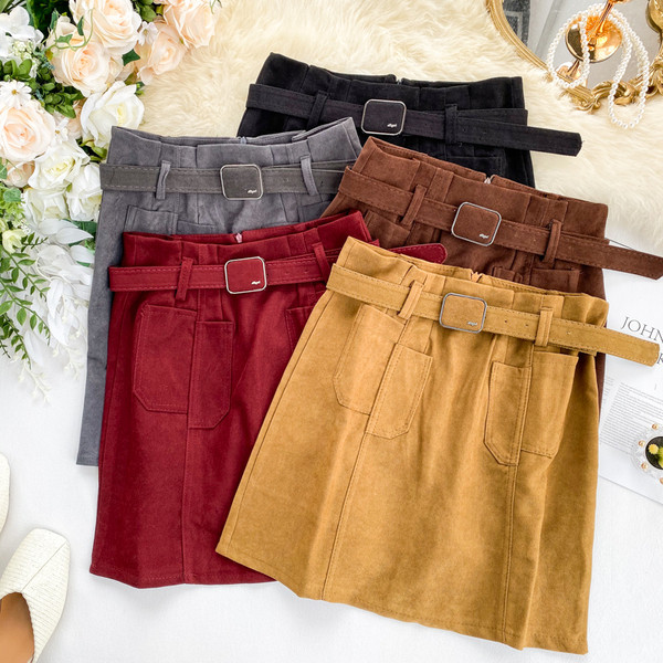 Fusta casual dama cu curea si talie inalta in diferite culori
