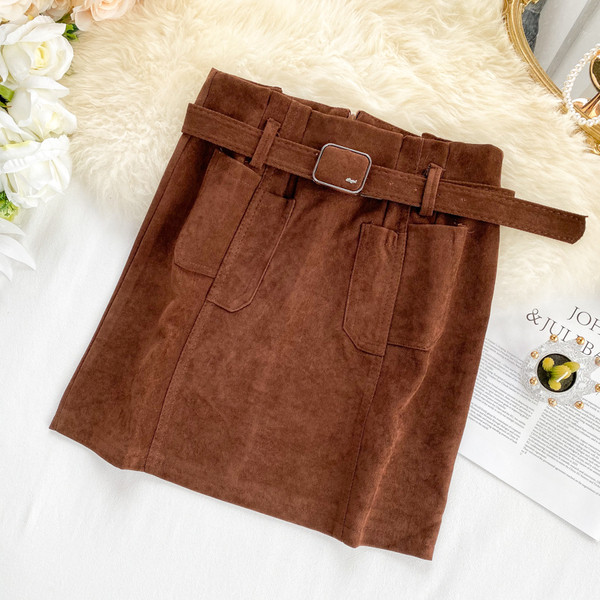 Fusta casual dama cu curea si talie inalta in diferite culori