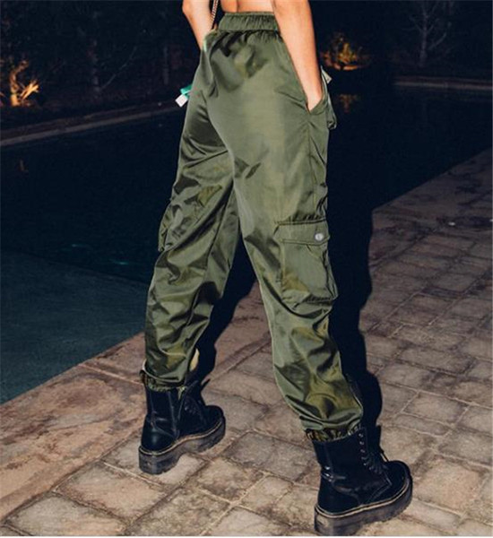 Γυναικεία casual παντελόνια με υψηλή μέση και τσέπη σε μαύρο και πράσινο χρώμα