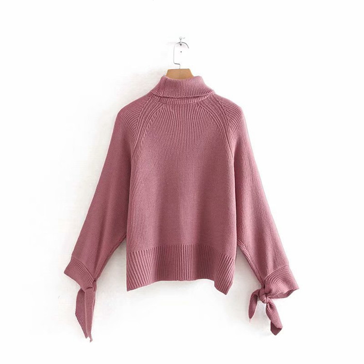 Pulover de dama cu guler inalt si cravate la maneca