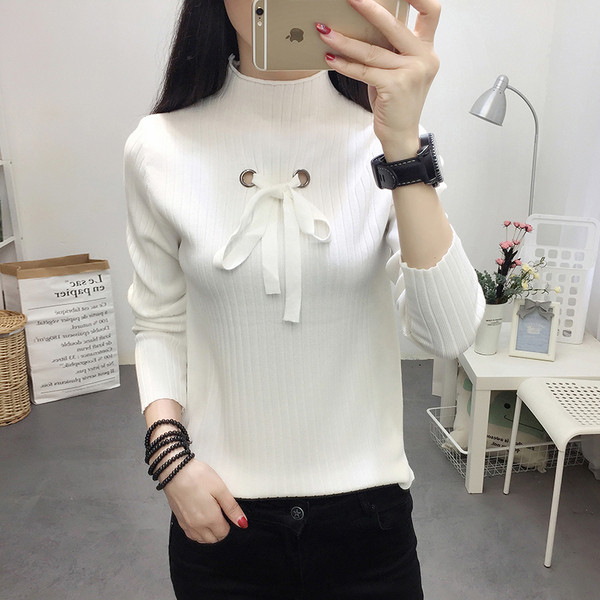 Γυναικεία μπλούζα με μισό υψηλό γιακά και κορδόνι σε λευκό, κίτρινο, μαύρο και πορτοκαλί χρώμα