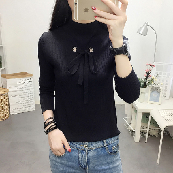 Γυναικεία μπλούζα με μισό υψηλό γιακά και κορδόνι σε λευκό, κίτρινο, μαύρο και πορτοκαλί χρώμα