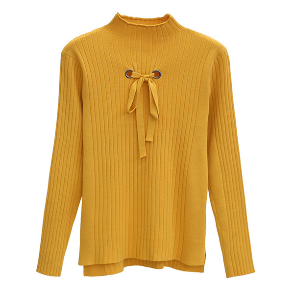 Γυναικεία μπλούζα με μισό υψηλό γιακά και κορδόνι σε λευκό, κίτρινο, μαύρο και πορτοκαλί χρώμα